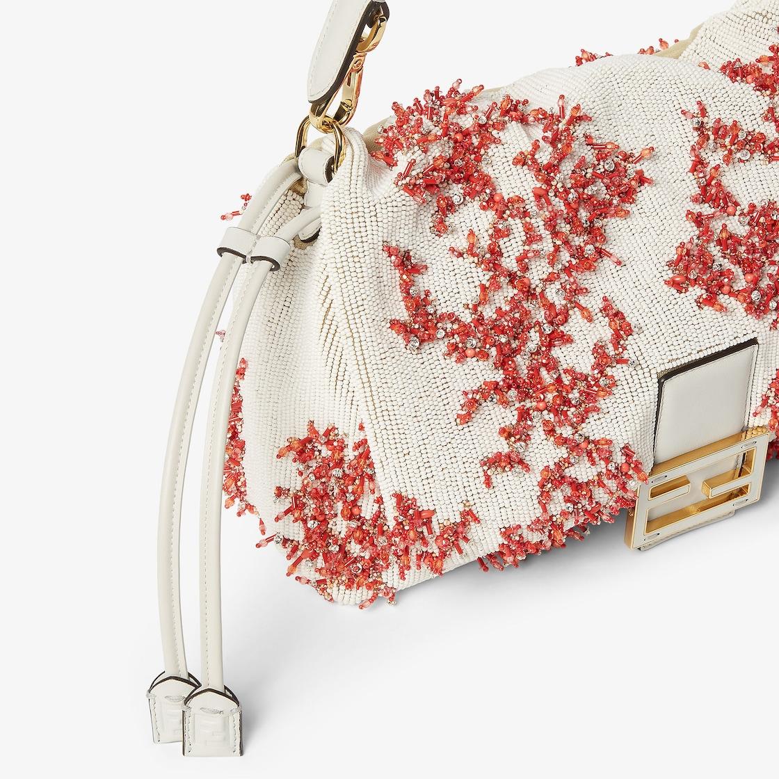 Mamma Baguette MediumSea Garden Coral red and camellia embroidered bag Product Image