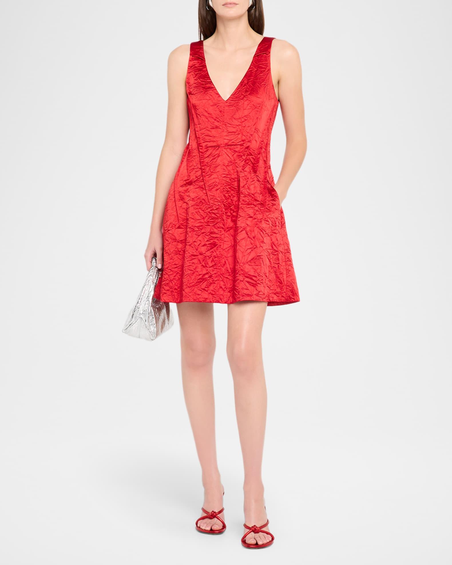 Crushed Satin V-Neck Mini Dress Product Image