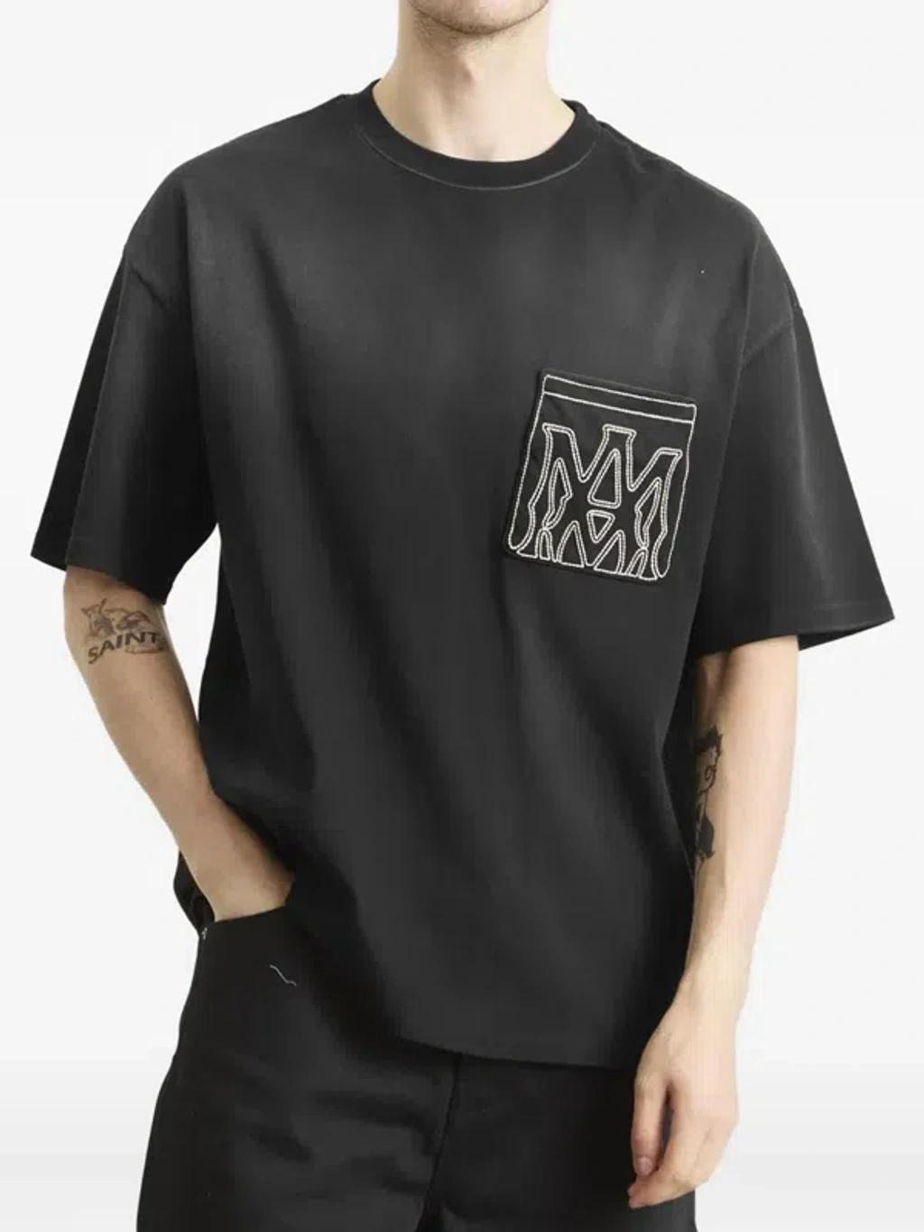 AMIRI Mens Black Oversized Patch-pocket Cotton T-shirt Product Image