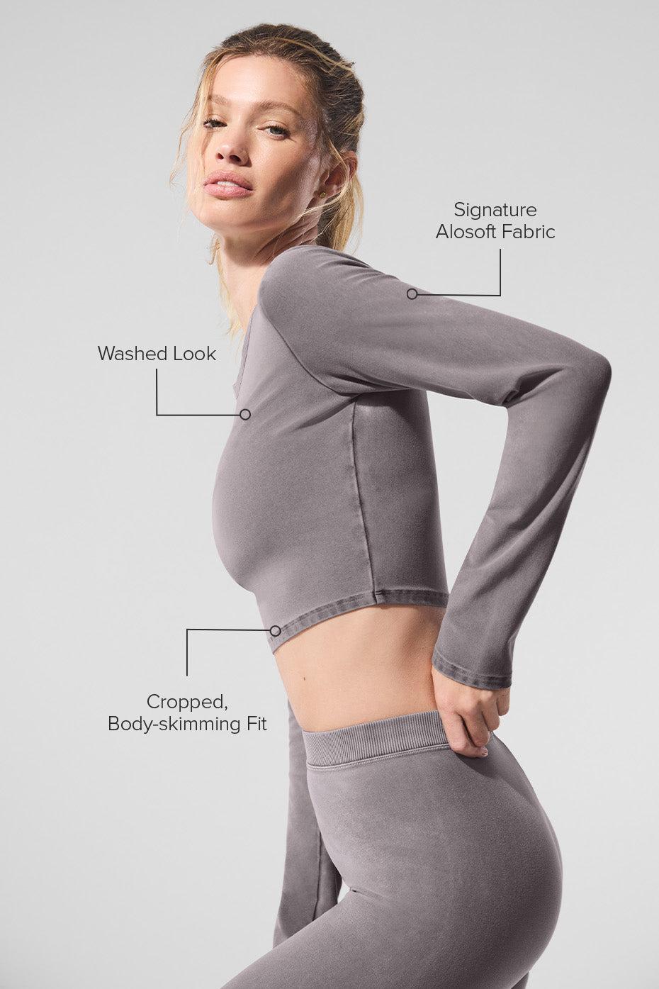 Washed Alosoft Crop Finesse Long Sleeve - Cool Grey Wash Product Image