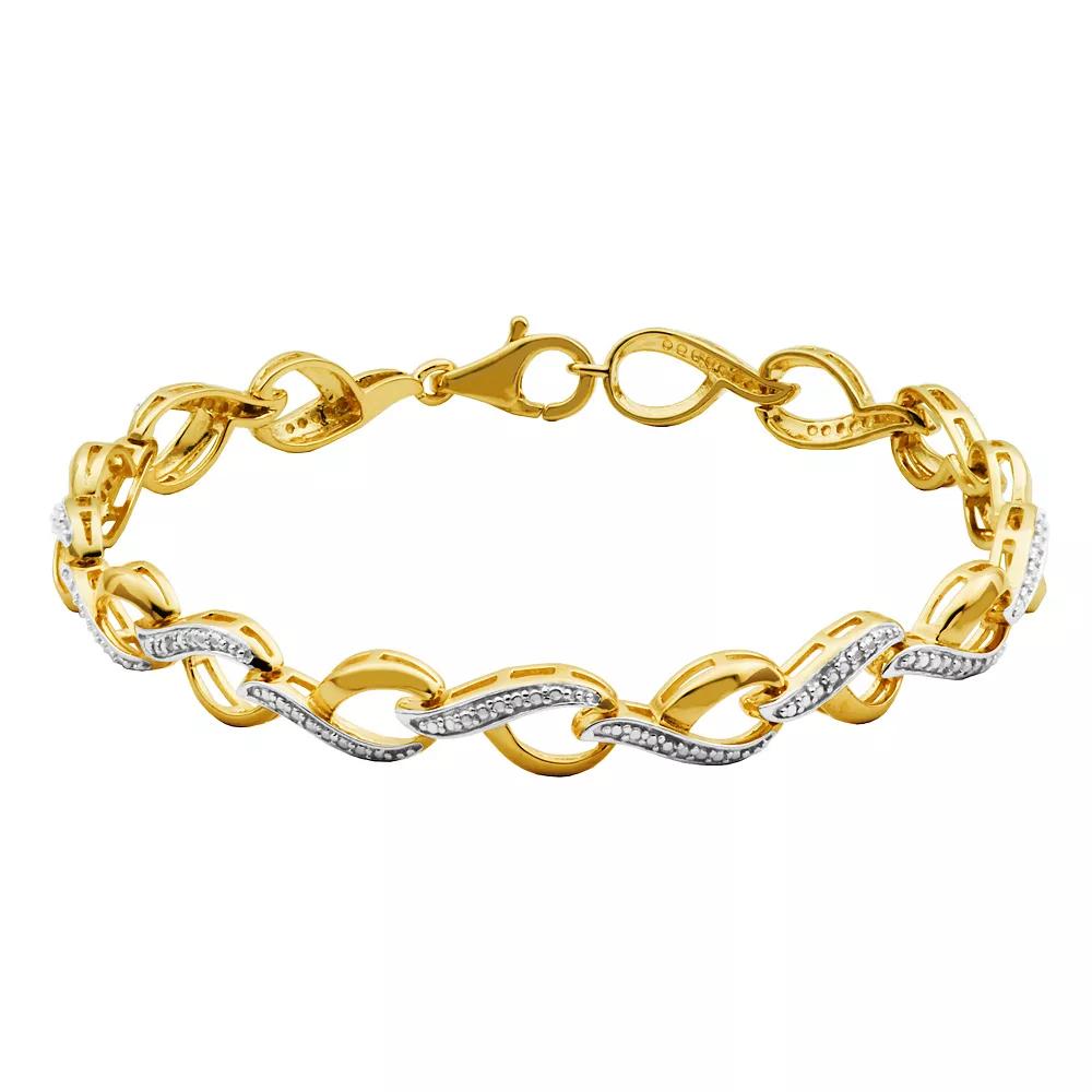 18k Gold Over Silver Diamond Accent Infinity Bracelet, Women's, Size: 7.5", White Product Image
