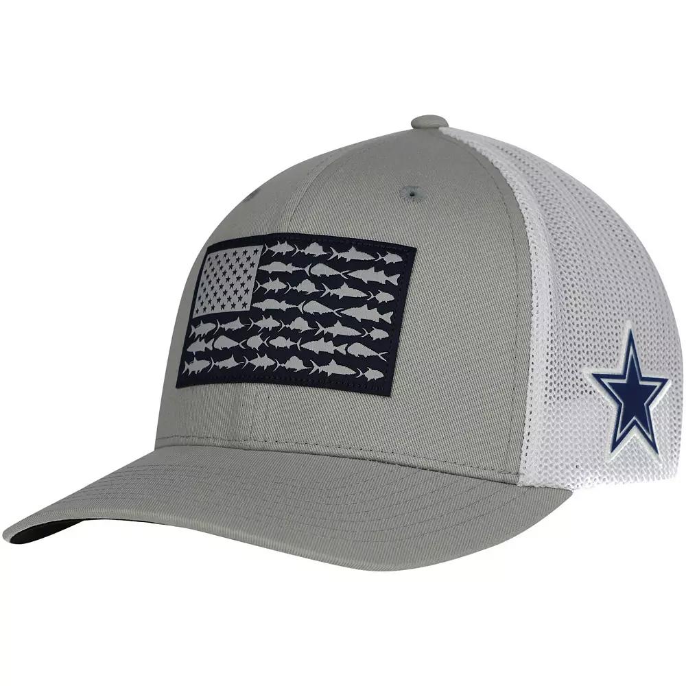 Men's Columbia Gray Dallas Cowboys PFG Fish Flag Flex Hat,  Product Image