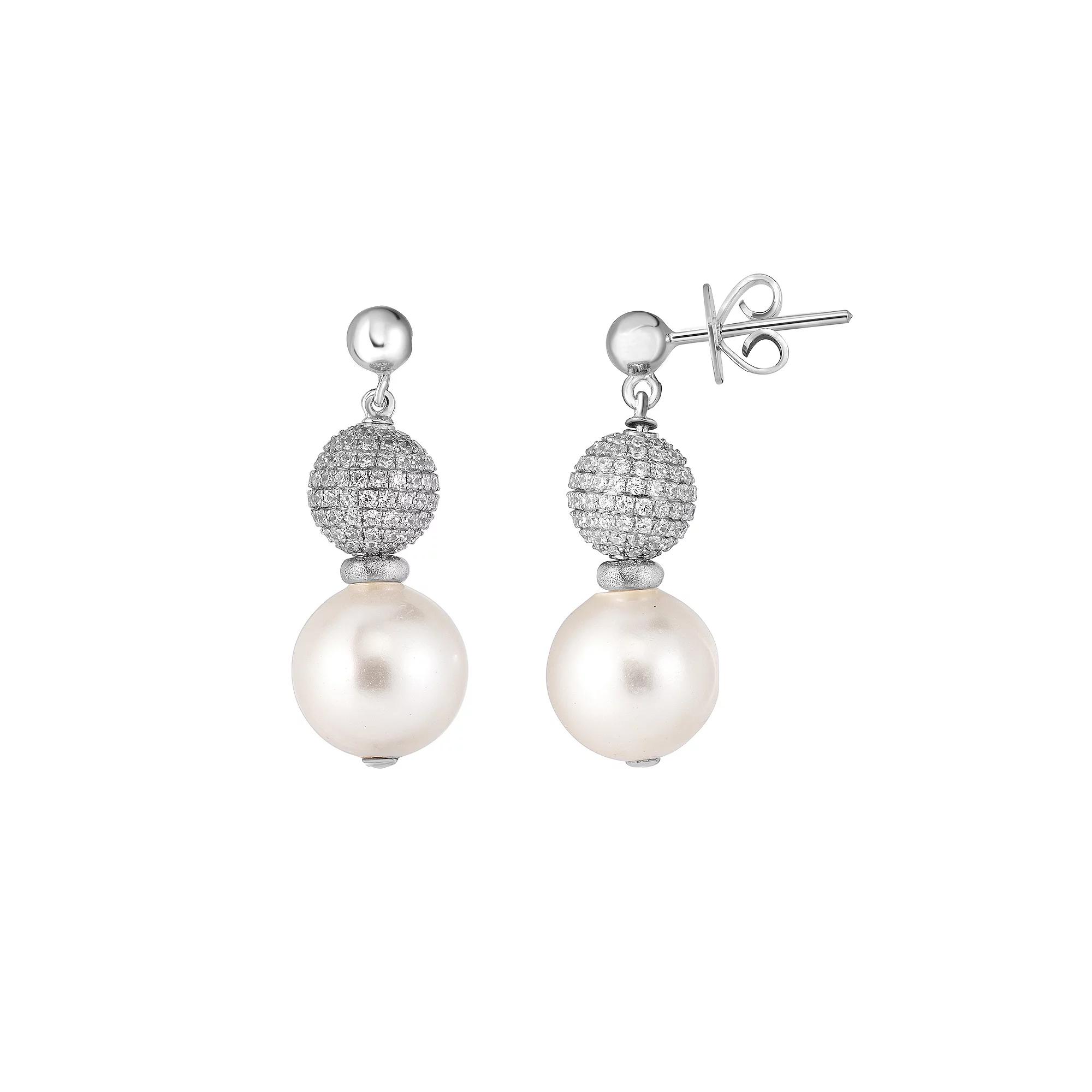 Oro Leoni Sterling Silver Mother-of-Pearl & Cubic Zirconia Earrings, Women's Product Image