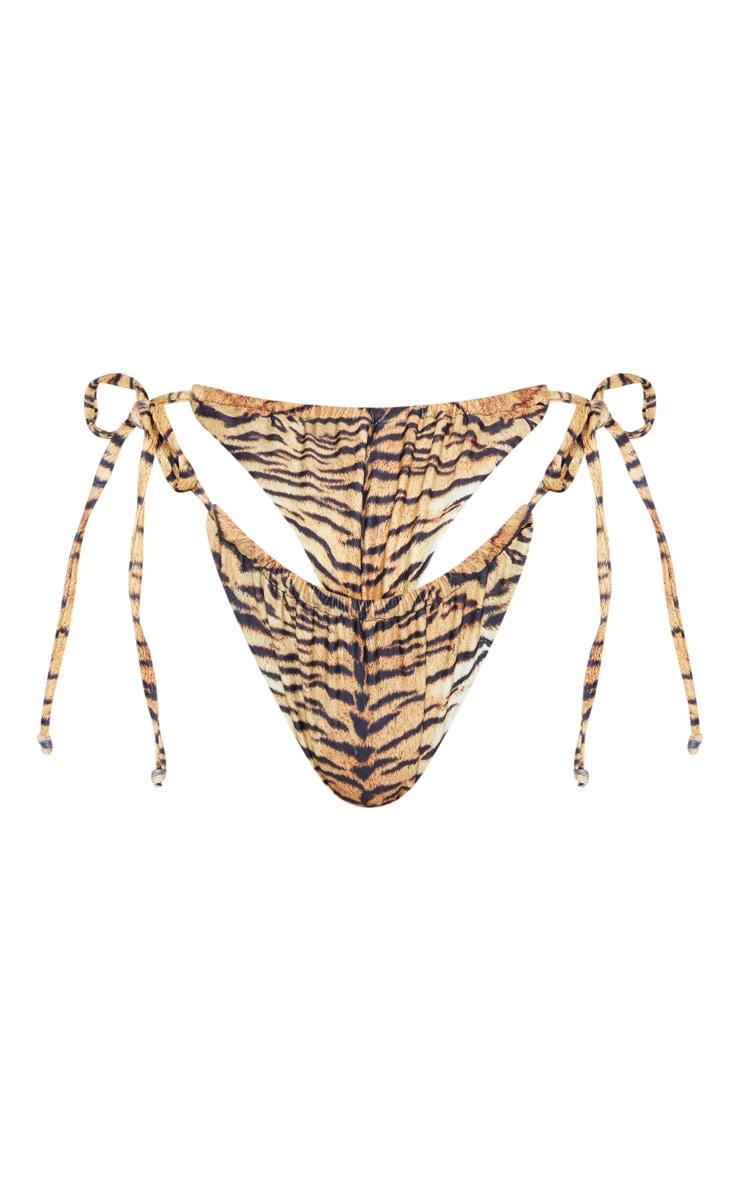 Brown Tiger Adjustable String Tie Bikini Bottoms Product Image