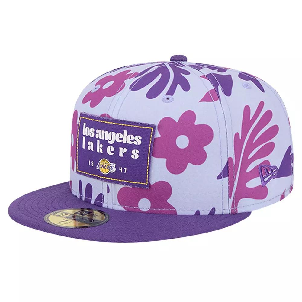 Men's New Era Purple Los Angeles Lakers Palm Fronds 2-Tone 59FIFTY Fitted Hat,  Product Image