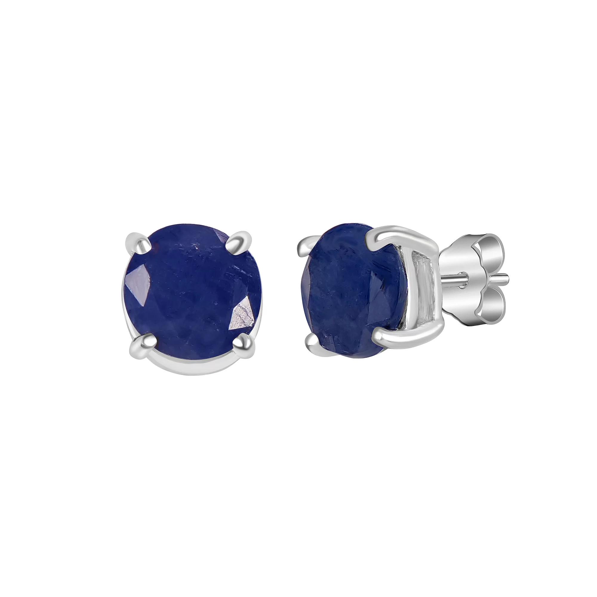 Gemistry 14k White Gold Round Gemstone Stud Earrings, Women's, Blue Product Image