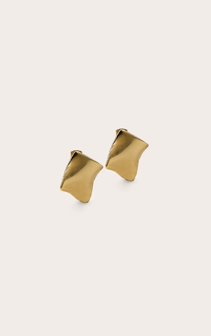 Gold Water Resistant Crinkle Twist Stud Earrings Product Image