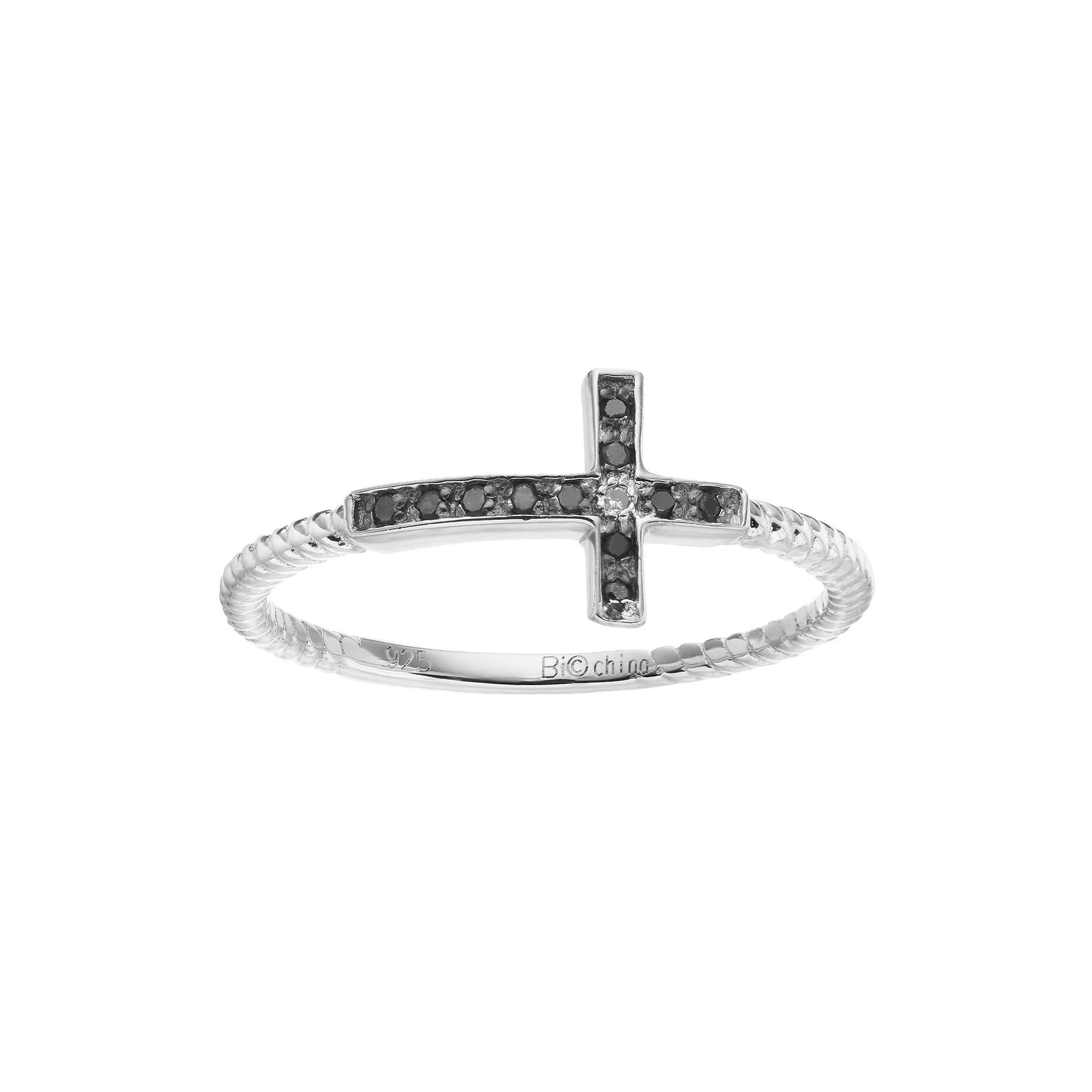Gemminded Sterling Silver Black & White Diamond Accent Sideways Cross Ring, Women's, Size: 6 Product Image