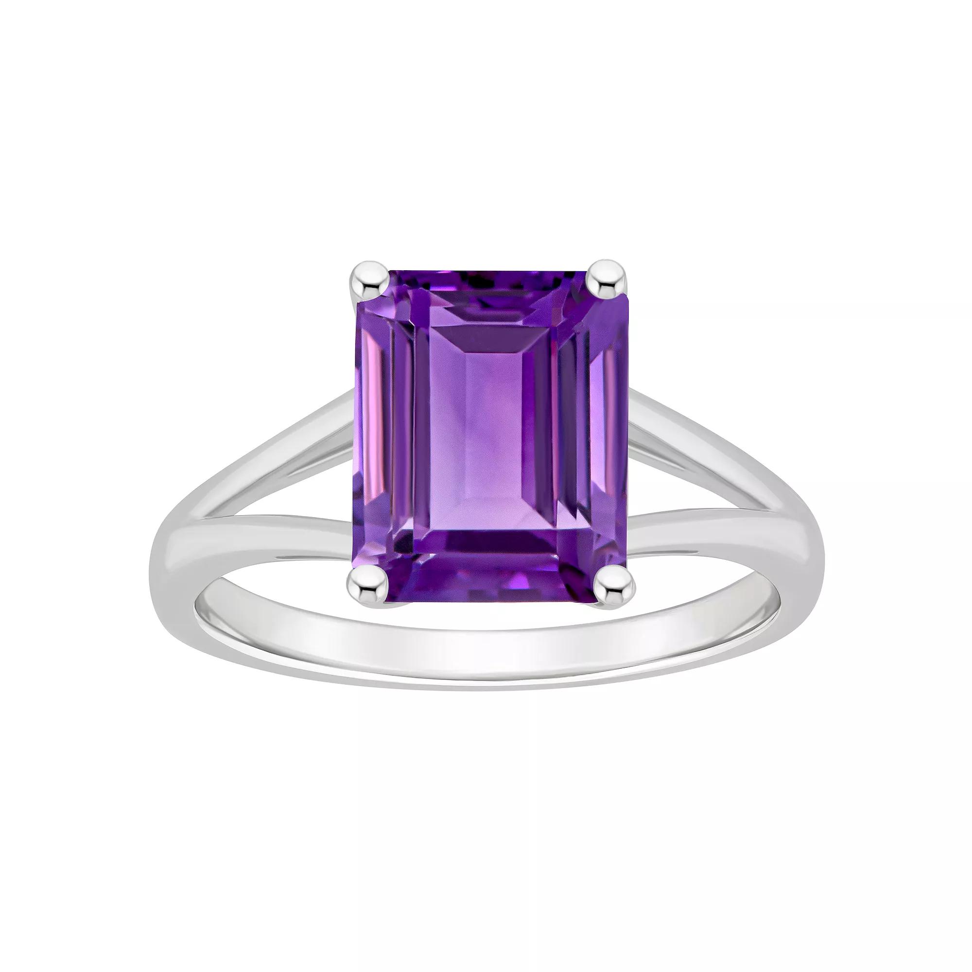Alyson Layne Sterling Silver 10 mm x 8 mm Emerald Cut Gemstone Split Shank Solitaire Ring, Women's, Purple Product Image