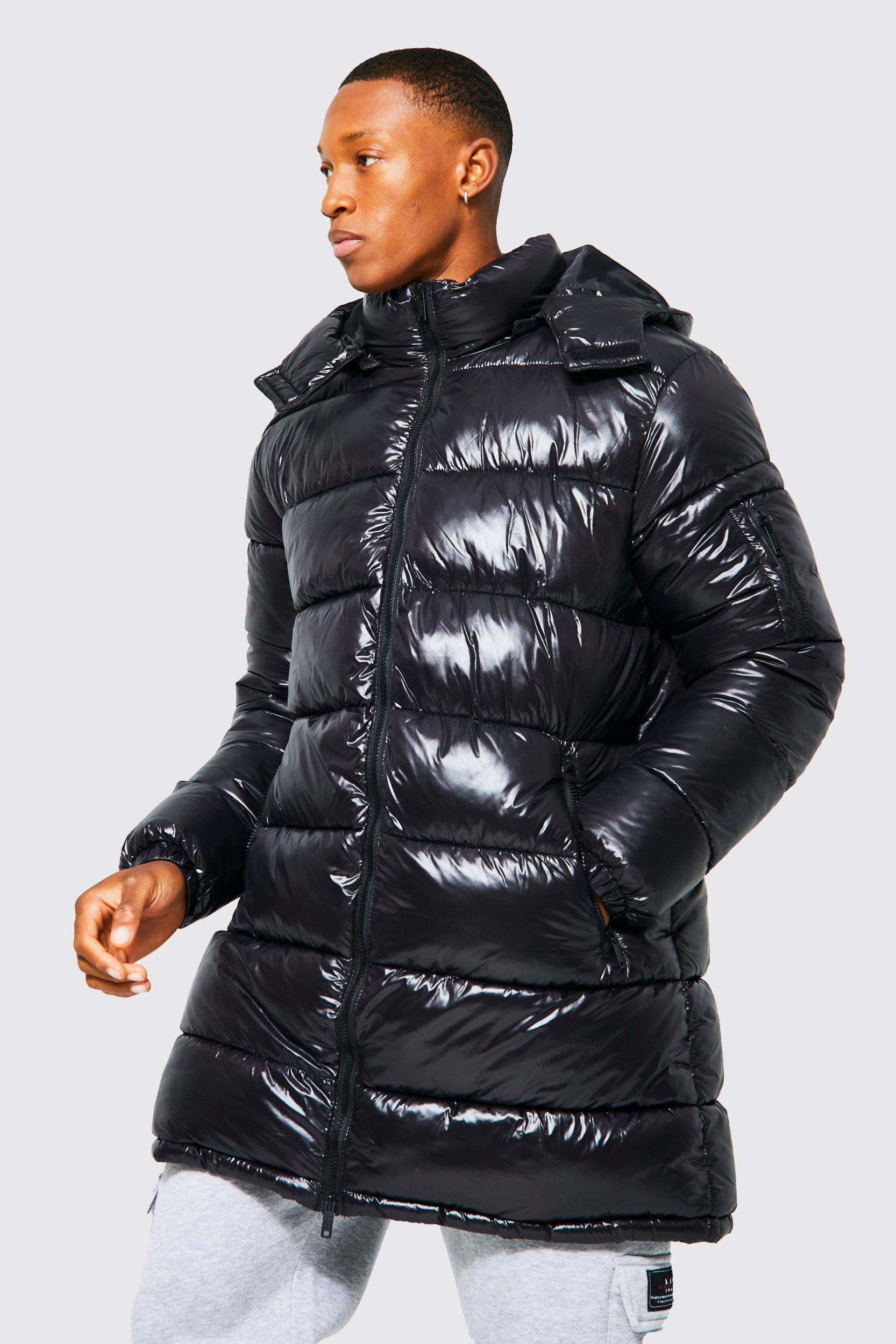 High Shine Hooded Longline Parka | boohooMAN USA Product Image