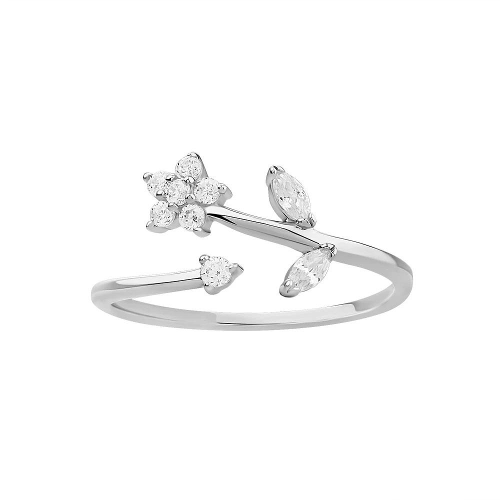PRIMROSE Sterling Silver Cubic Zirconia Polished Flower Bypass Ring, Women's, Size: 7, Sterling Clear Product Image