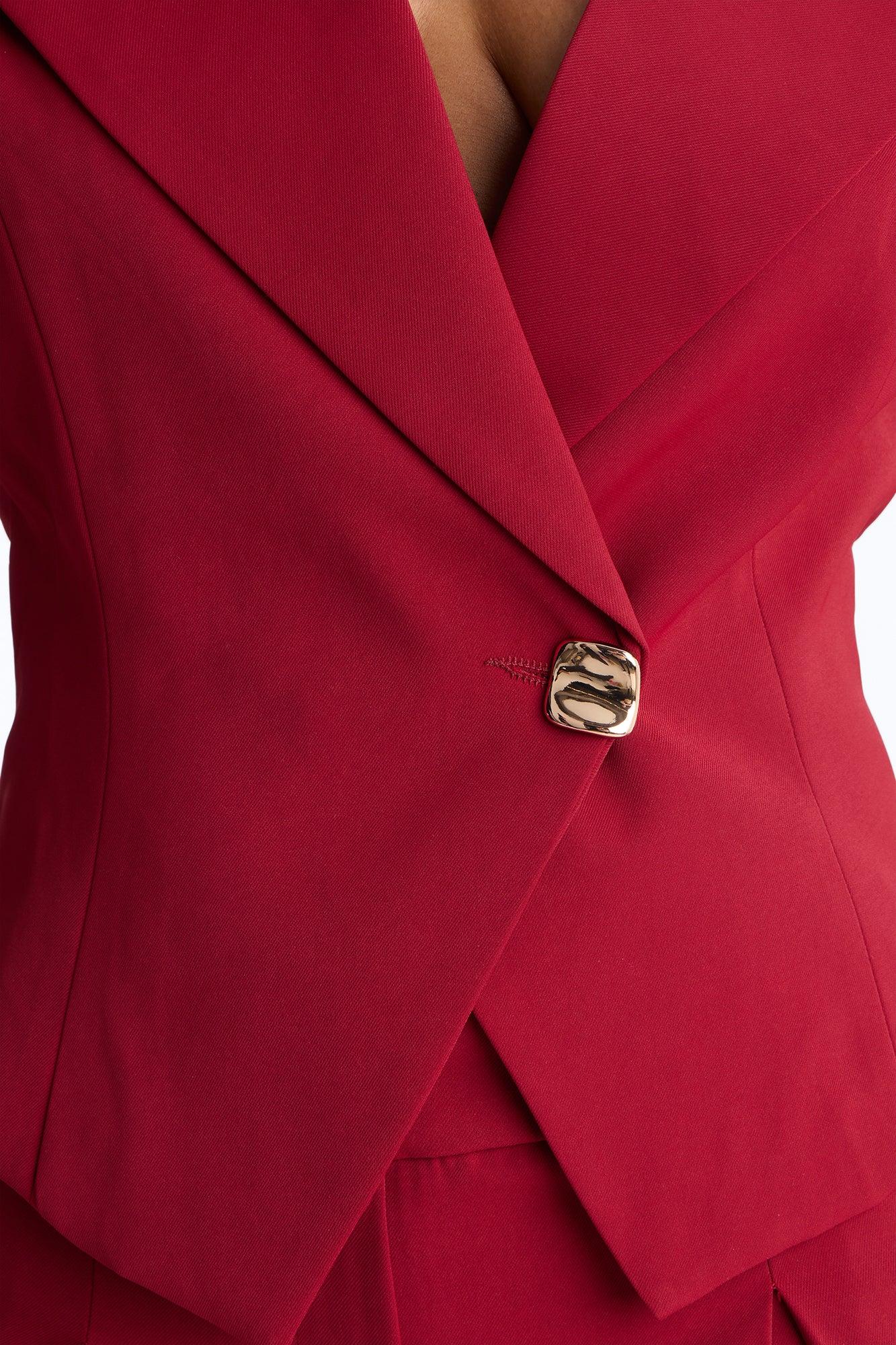 Feeling Polished Cinched Vest Pant Set - Burgundy Female Product Image