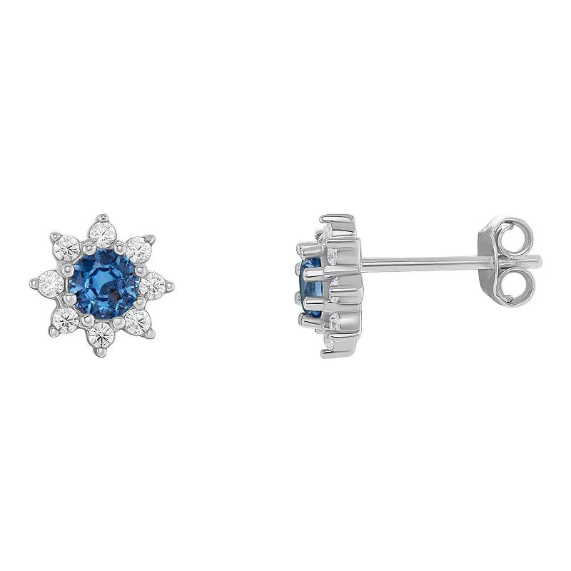 PRIMROSE Birthstone Cubic Zirconia Flower Stud Earrings, Women's, Silver Tone Dec Product Image