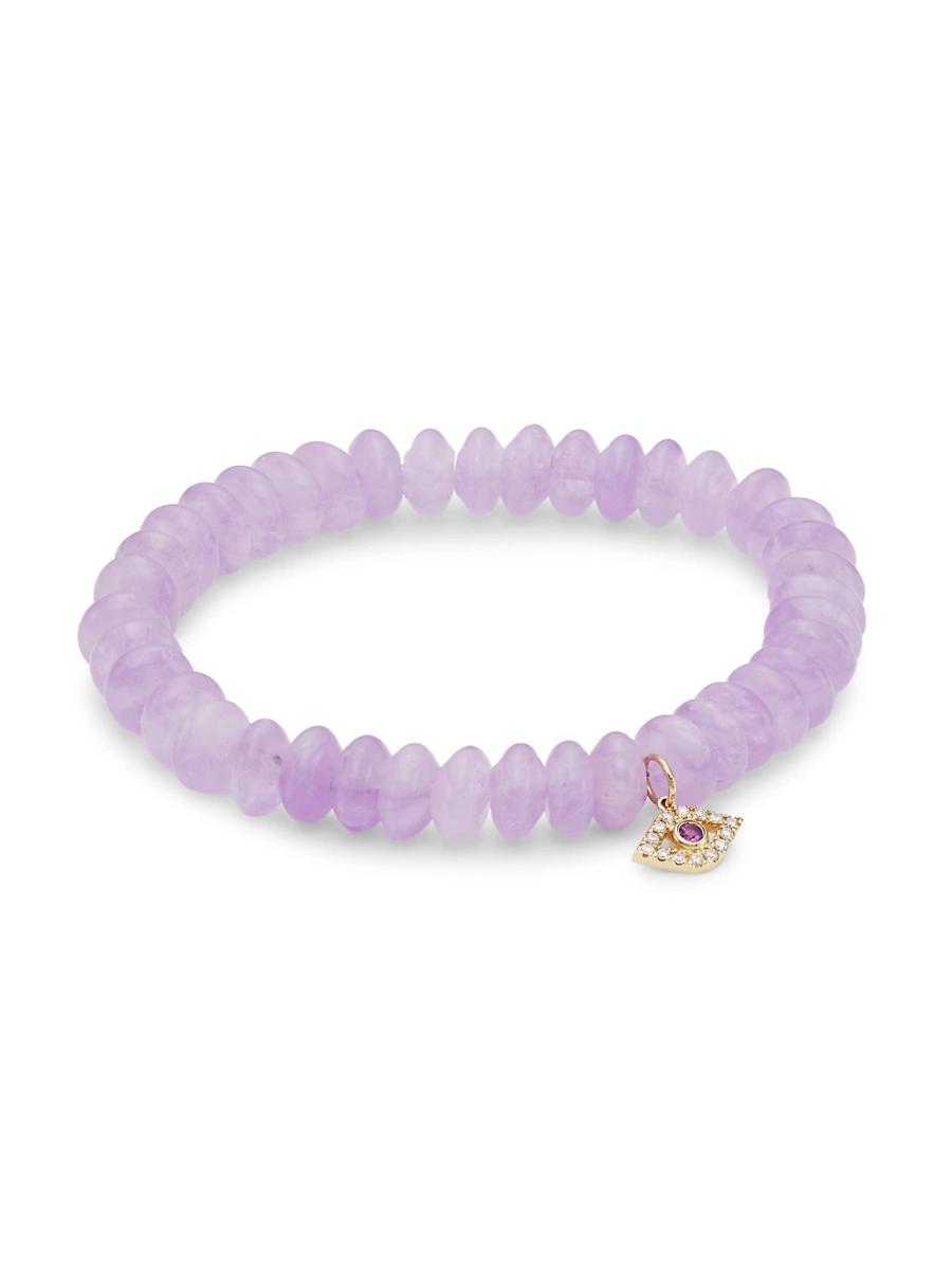 Womens 14K Yellow Gold & Multi-Stone Evil Eye Charm Bracelet Product Image