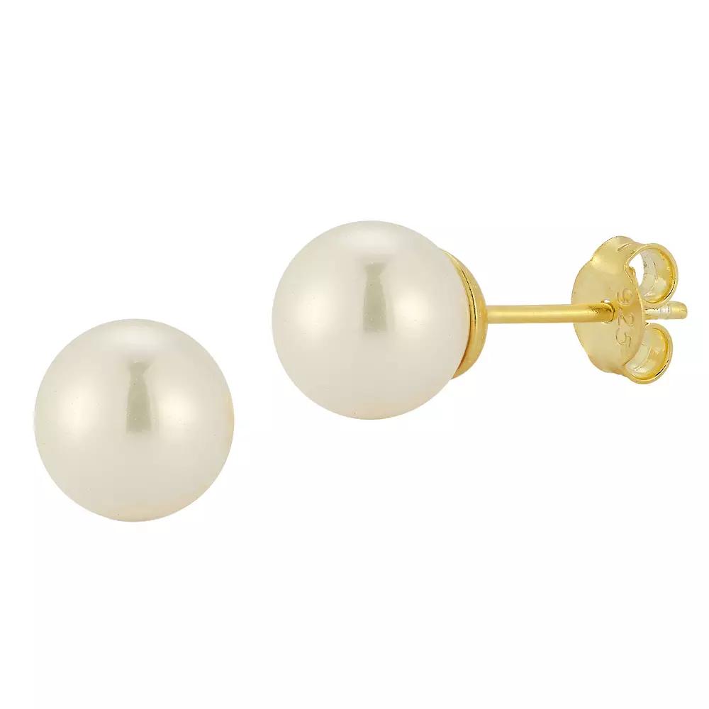 Sunkissed Sterling Freshwater Cultured Pearl Stud Earrings, Women's, Gold Tone Product Image