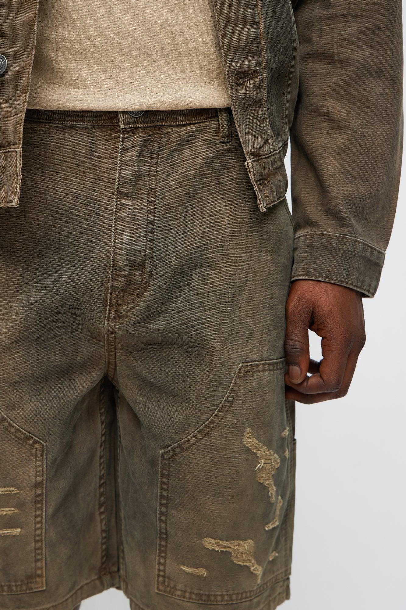 Worn Wild Distressed Relaxed Shorts - Brown Male Product Image