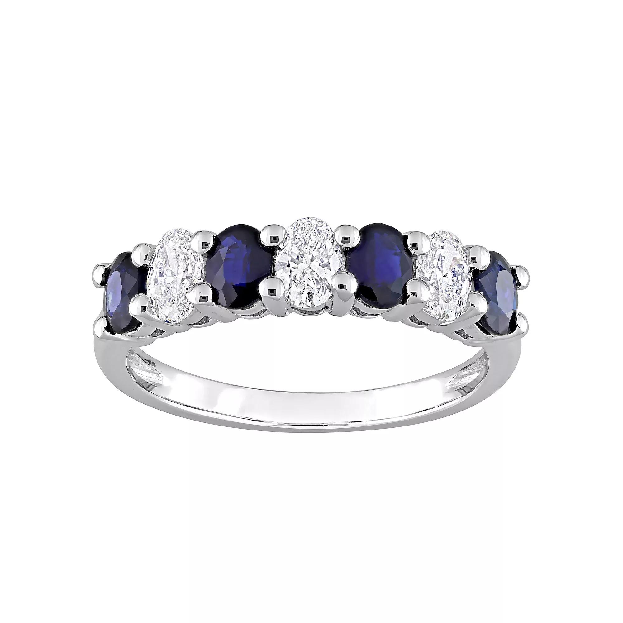 Stella Grace 14k White Gold Sapphire & 1/2 CT T.W. Diamond Semi-Eternity Ring, Women's, 14k Whgold Product Image