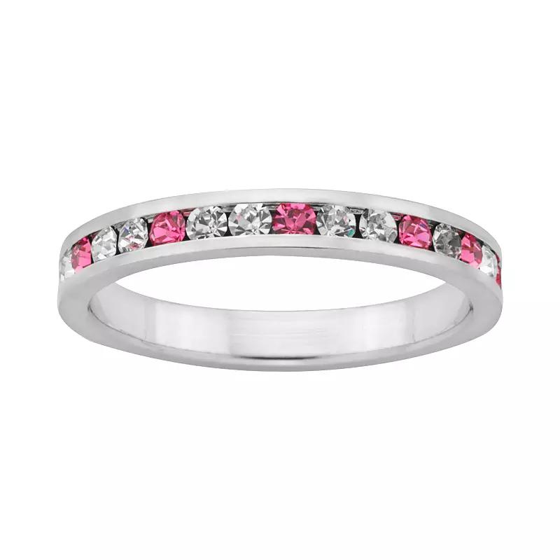 Sterling Silver Pink and White Crystal Eternity Ring, Women's,  Product Image