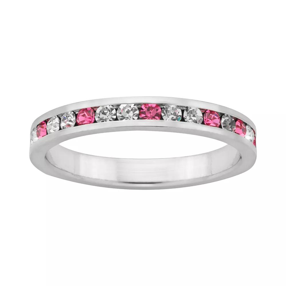 Sterling Silver Pink and White Crystal Eternity Ring, Women's,  Product Image