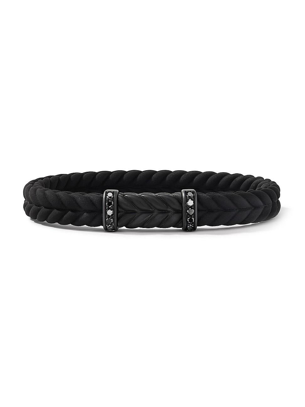 David Yurman Men's Chevron Black Rubber Bracelet with Black Titanium and Pavé Black Diamonds Product Image