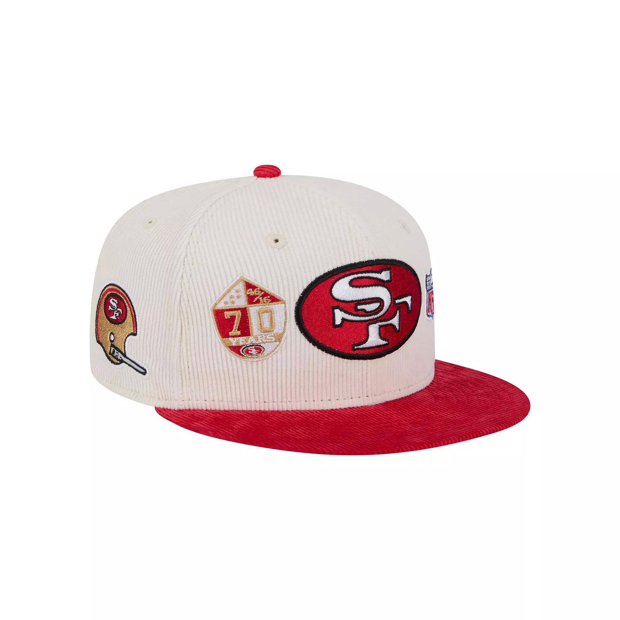 Men's New Era Cream/Scarlet San Francisco 49ers Throwback Corduroy 59FIFTY Fitted Hat, Size: 8, Beige Product Image