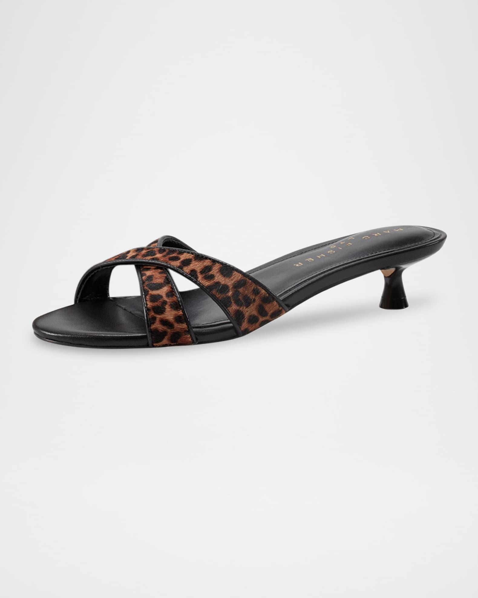 Tracey Leopard Calf Leather Kitten-Heel Sandals Product Image