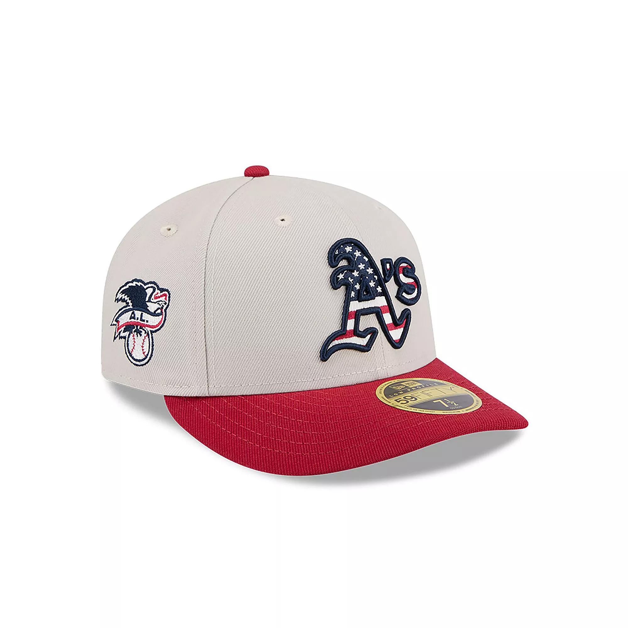 Men's New Era  Khaki/Red Oakland Athletics 2024 Fourth of July Low Profile 59FIFTY Fitted Hat, Size: 7 3/8, Beig K Product Image
