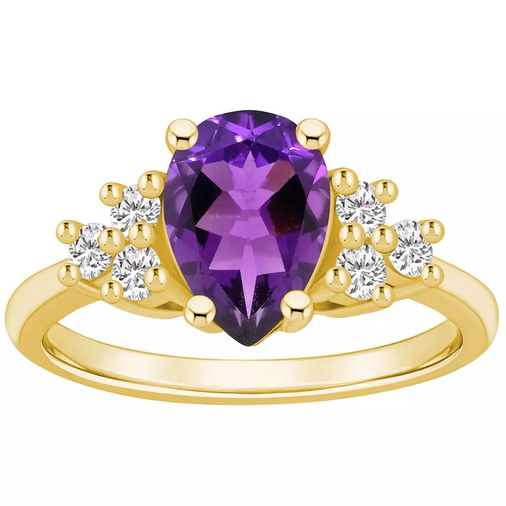 Alyson Layne 14k Gold Pear Shape Amethyst & 1/3 Carat T.W. Diamond Ring, Women's, Size: 7 Product Image