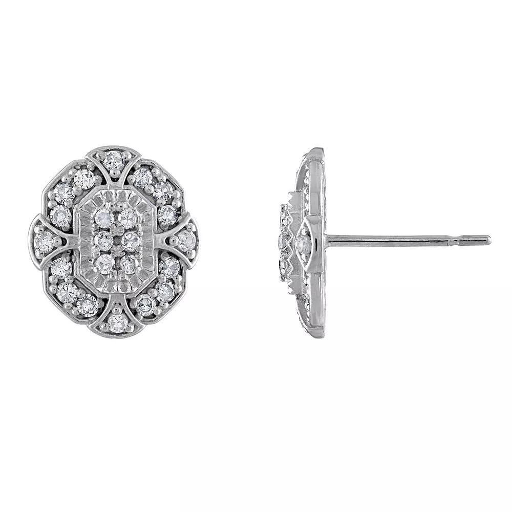 Tiara 10k White Gold Diamond Deco Stud Earrings, Women's Product Image