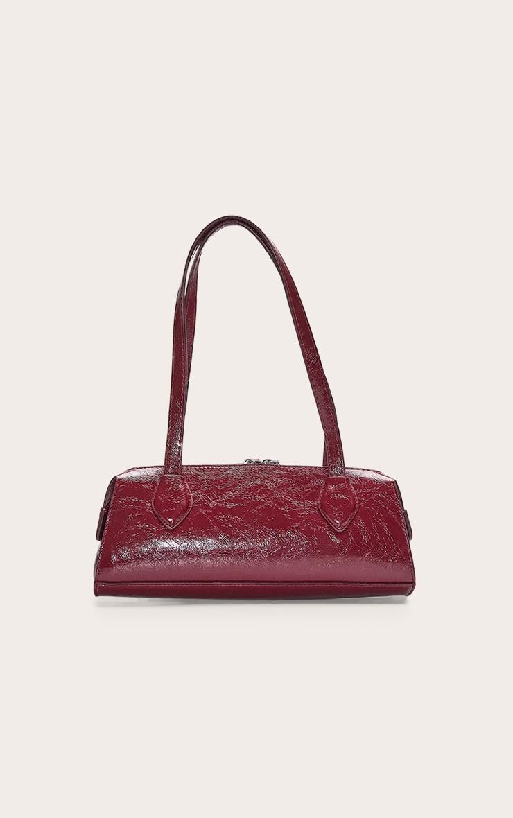 Burgundy Textured Faux Leather Bowler Bag Product Image