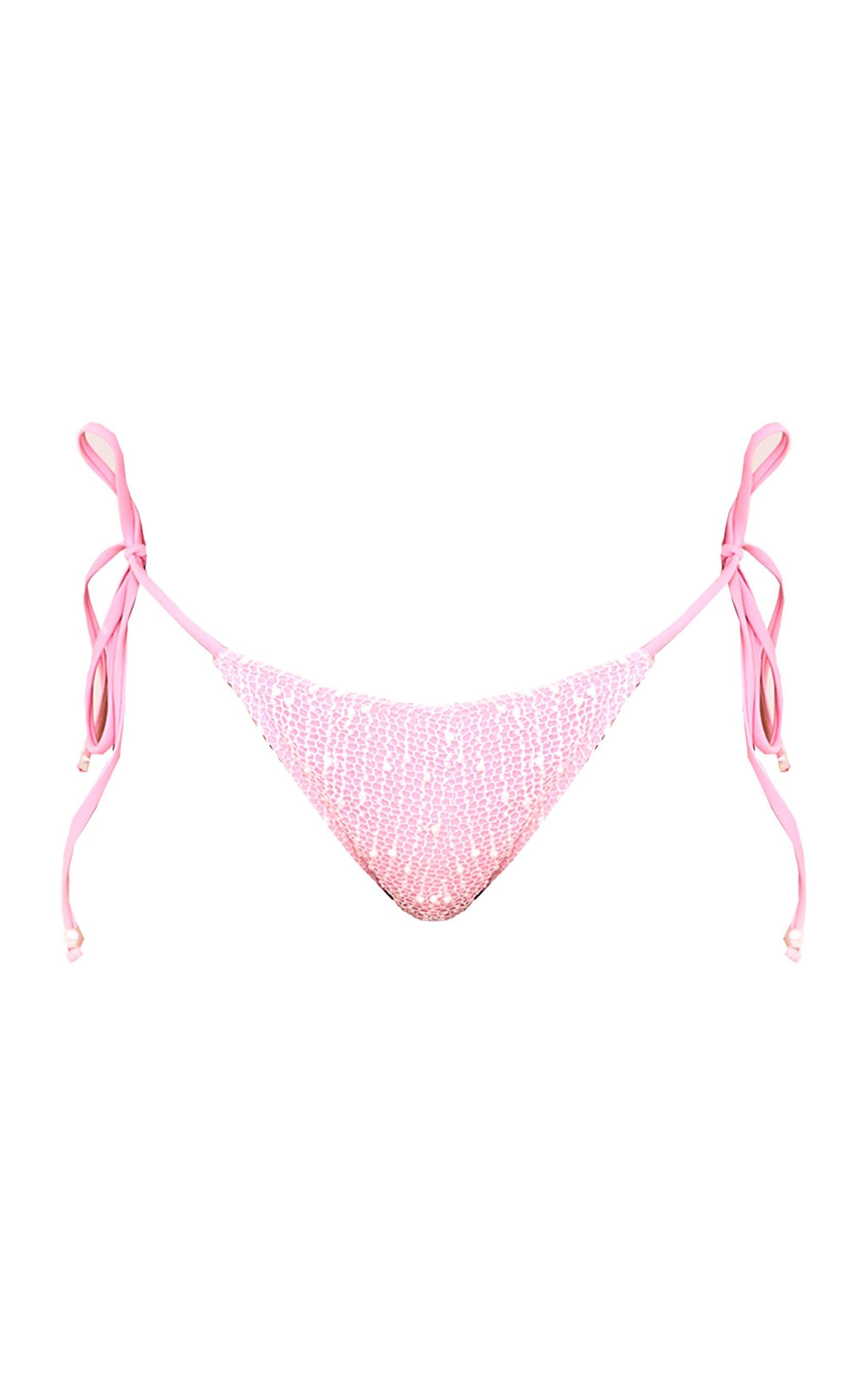 Pink Textured Overlay Tie Side Bikini Bottoms Product Image