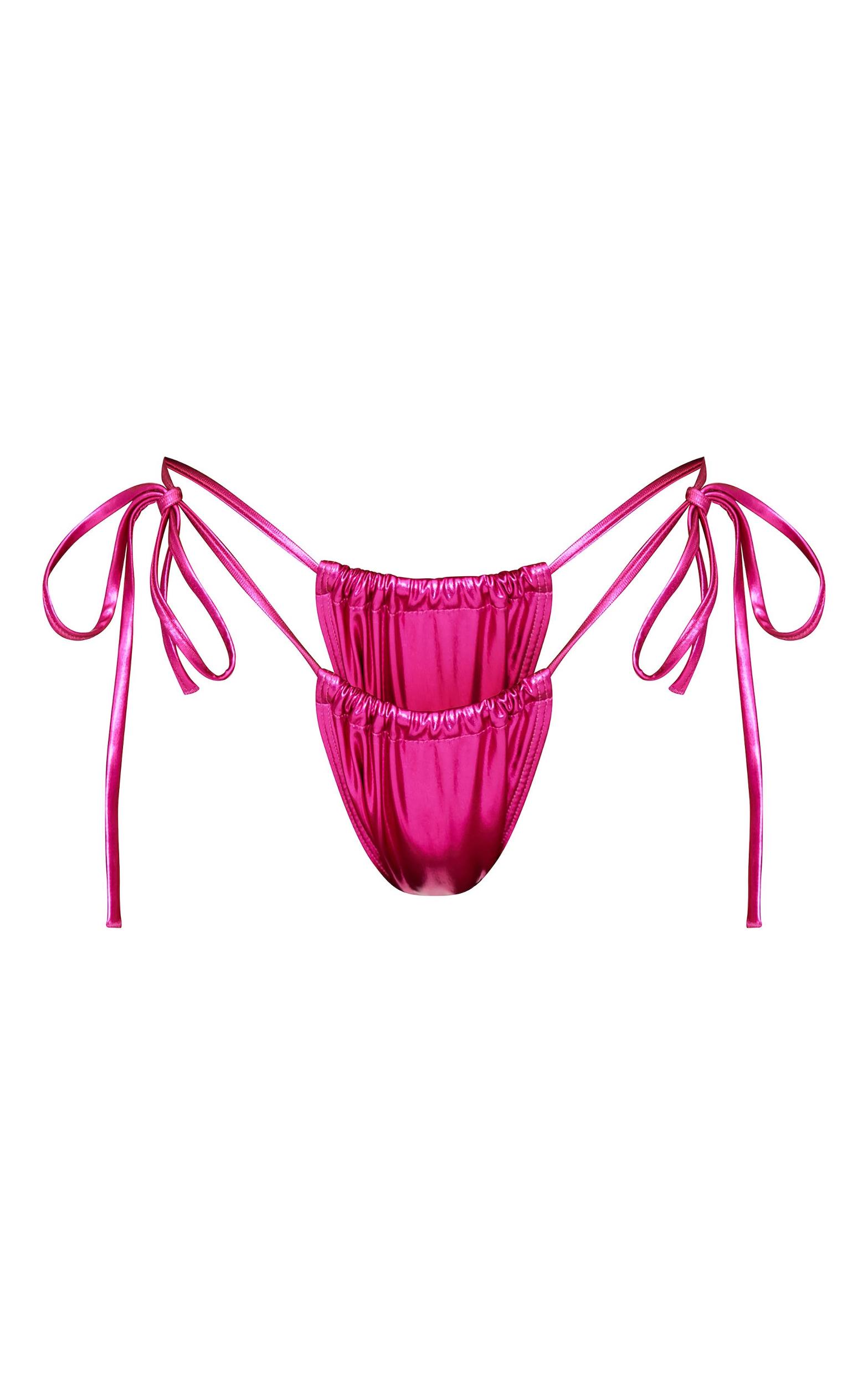 Hot Pink Metallic Tie Side Bikini Bottoms Product Image