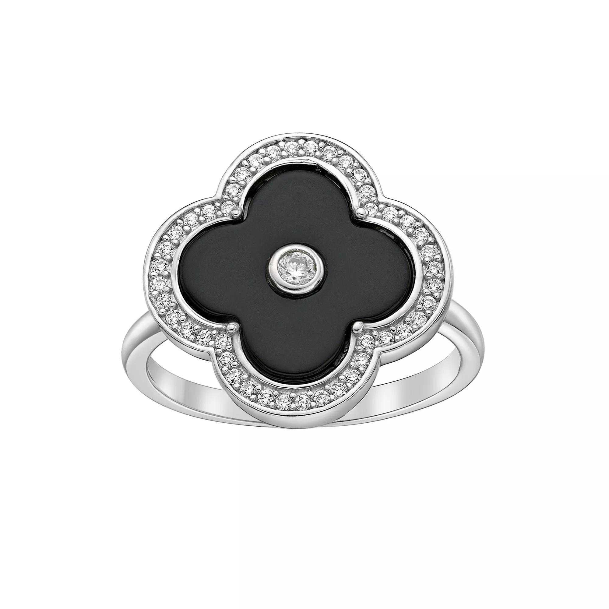 Gemminded Sterling Silver Black Onyx Clover Ring, Women's, Size: 9 Product Image