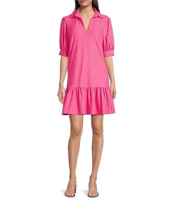 Jude Connally Tierney Jacquard Point Collar Short Sleeve Tiered Swing Dress Product Image