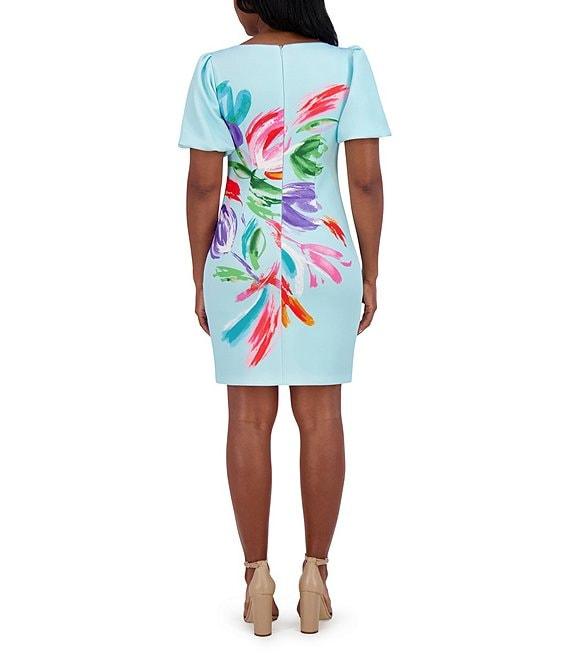 Jessica Howard Short Puffed Sleeve Floral Scuba Sheath Dress Product Image