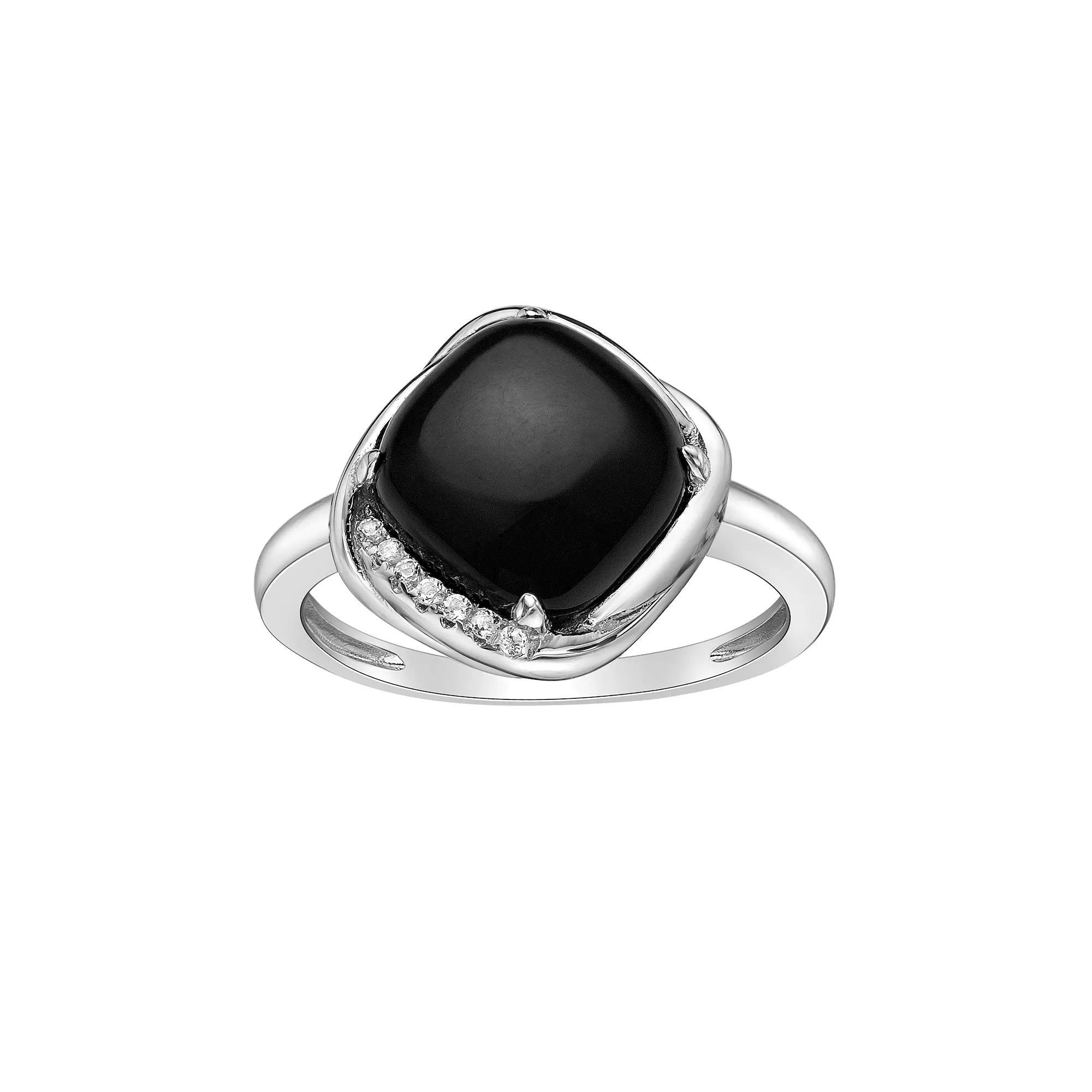 Gemminded Silver Spring Black Onyx & White Topaz Ring, Women's, Size: 8, Sterling Silver Product Image