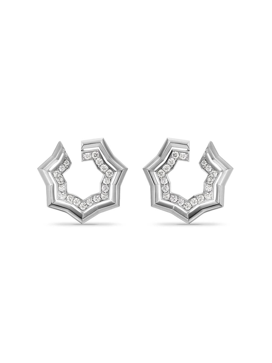 Womens Zig Zag Stax Two Row Hoop Earrings in Sterling Silver with Diamonds, 27MM Product Image