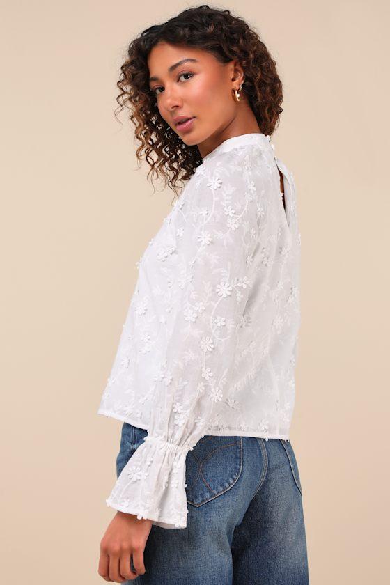 Charismatic Romantic White Embroidered Top Product Image