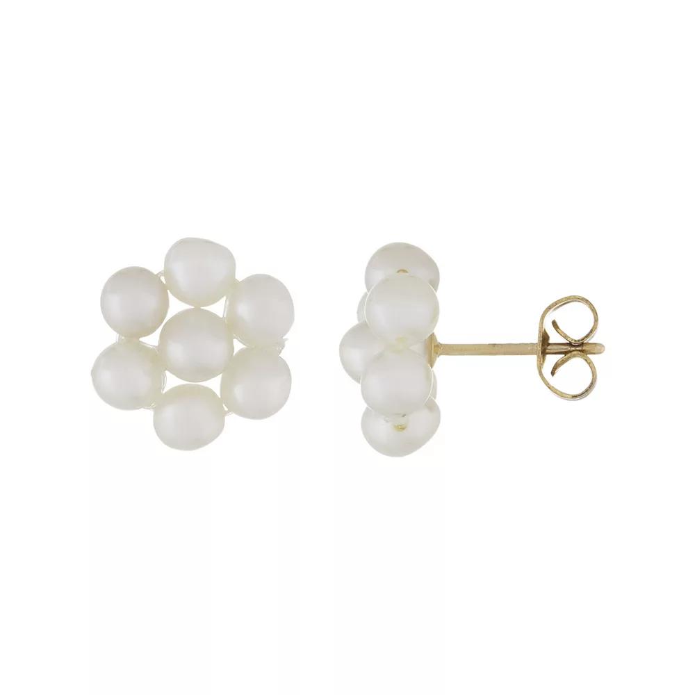 14k Gold Freshwater Cultured Pearl Flower Stud Earrings, Women's Product Image