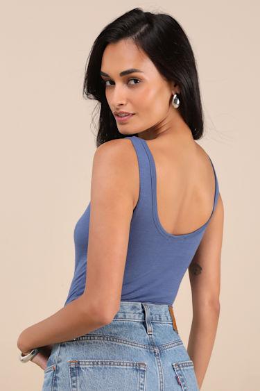 Unlimited Adventure Blue Sleeveless Scoop Neck Bodysuit Product Image