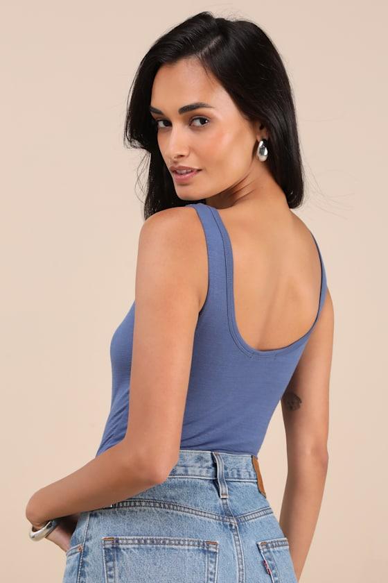 Unlimited Adventure Blue Sleeveless Scoop Neck Bodysuit Product Image