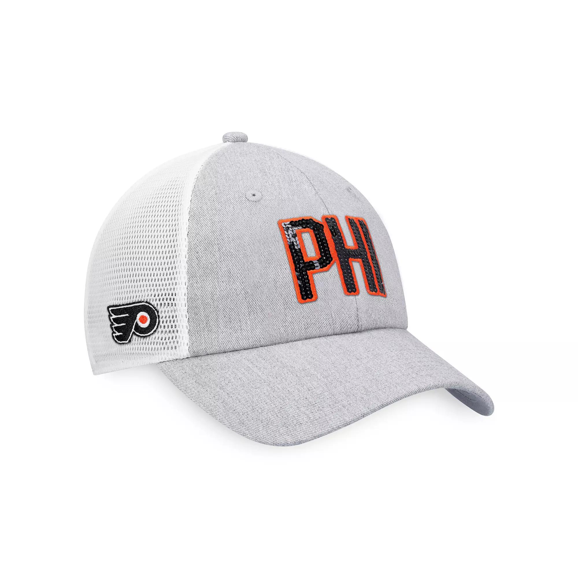 Women's  Fanatics Branded Heather Gray/White Philadelphia Flyers Iconic Glimmer Trucker Snapback Hat, Fly Grey Product Image