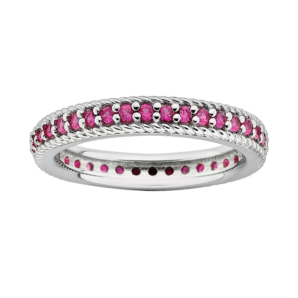Stacks & Stones Sterling Silver Lab-Created Ruby Eternity Stack Ring, Women's,  Product Image