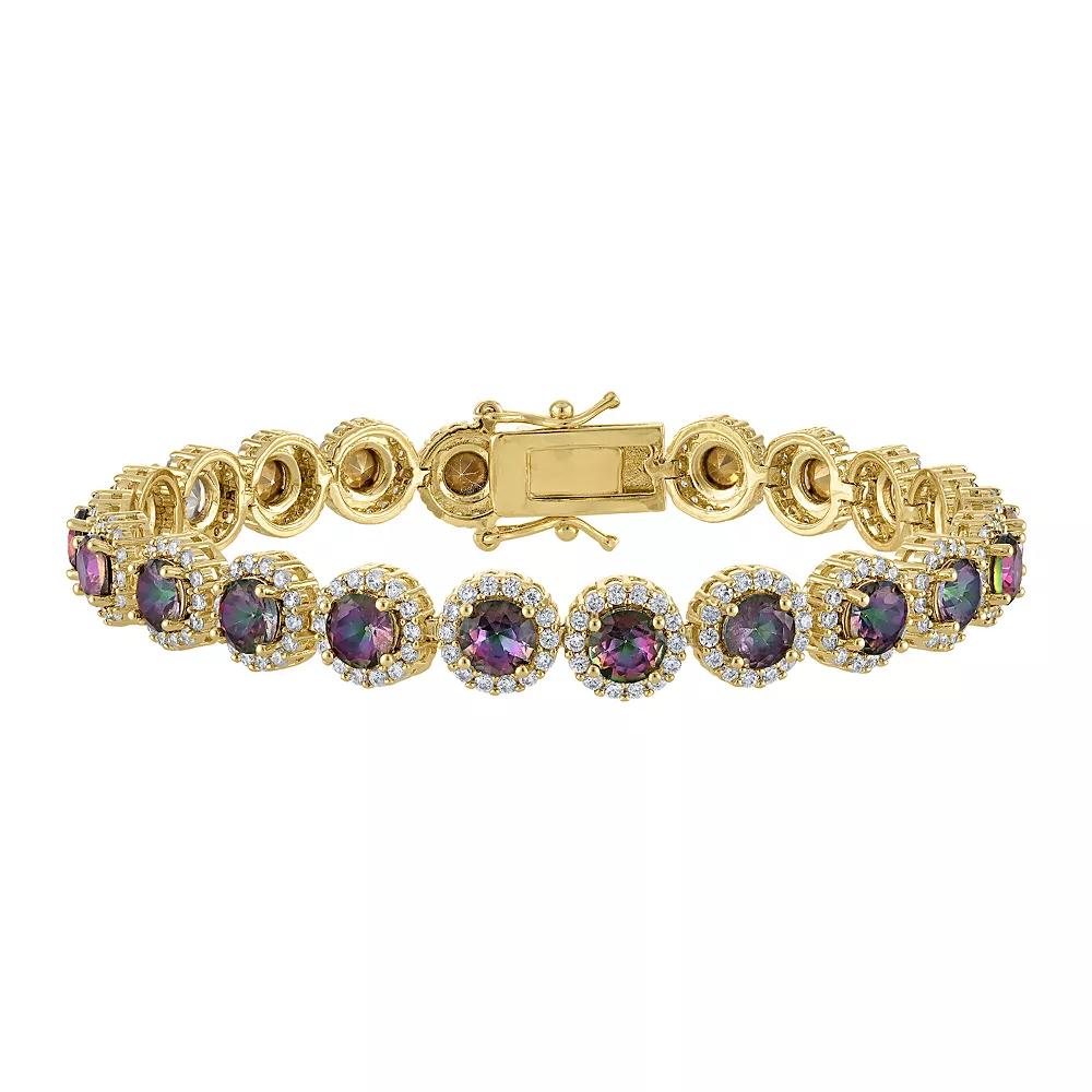 Ivy Sharpe Gold Plated Simulated Gemstone Halo Tennis Bracelet, Womens Gold Tone Team Product Image