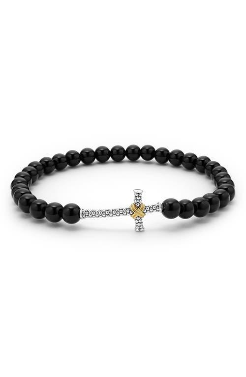 LAGOS Men's Anthem Cross Onyx Bead Stretch Bracelet at Nordstrom,  Product Image