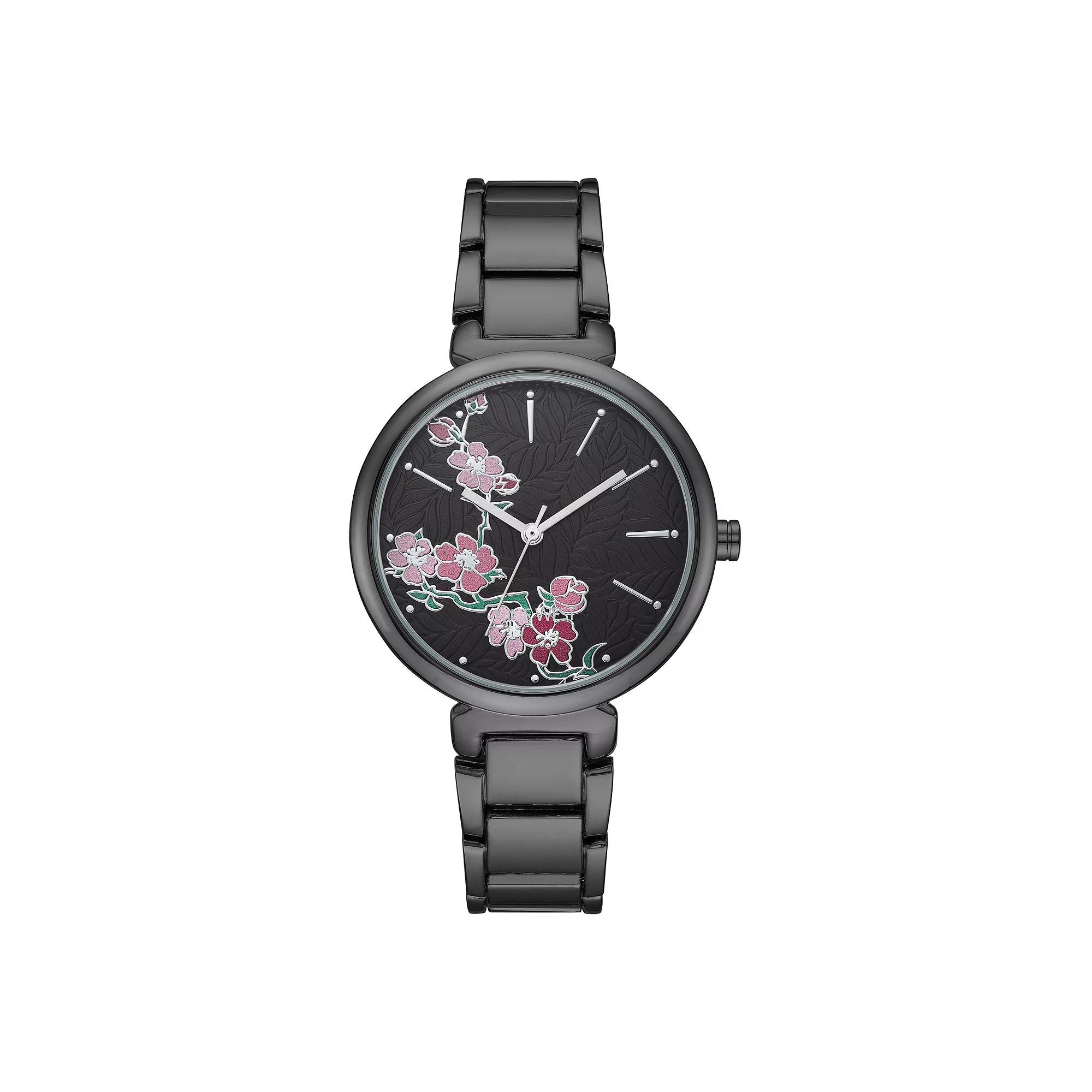 Nine West Women's Pink Flower Dial Gun Metal Bracelet Watch, Grey Product Image