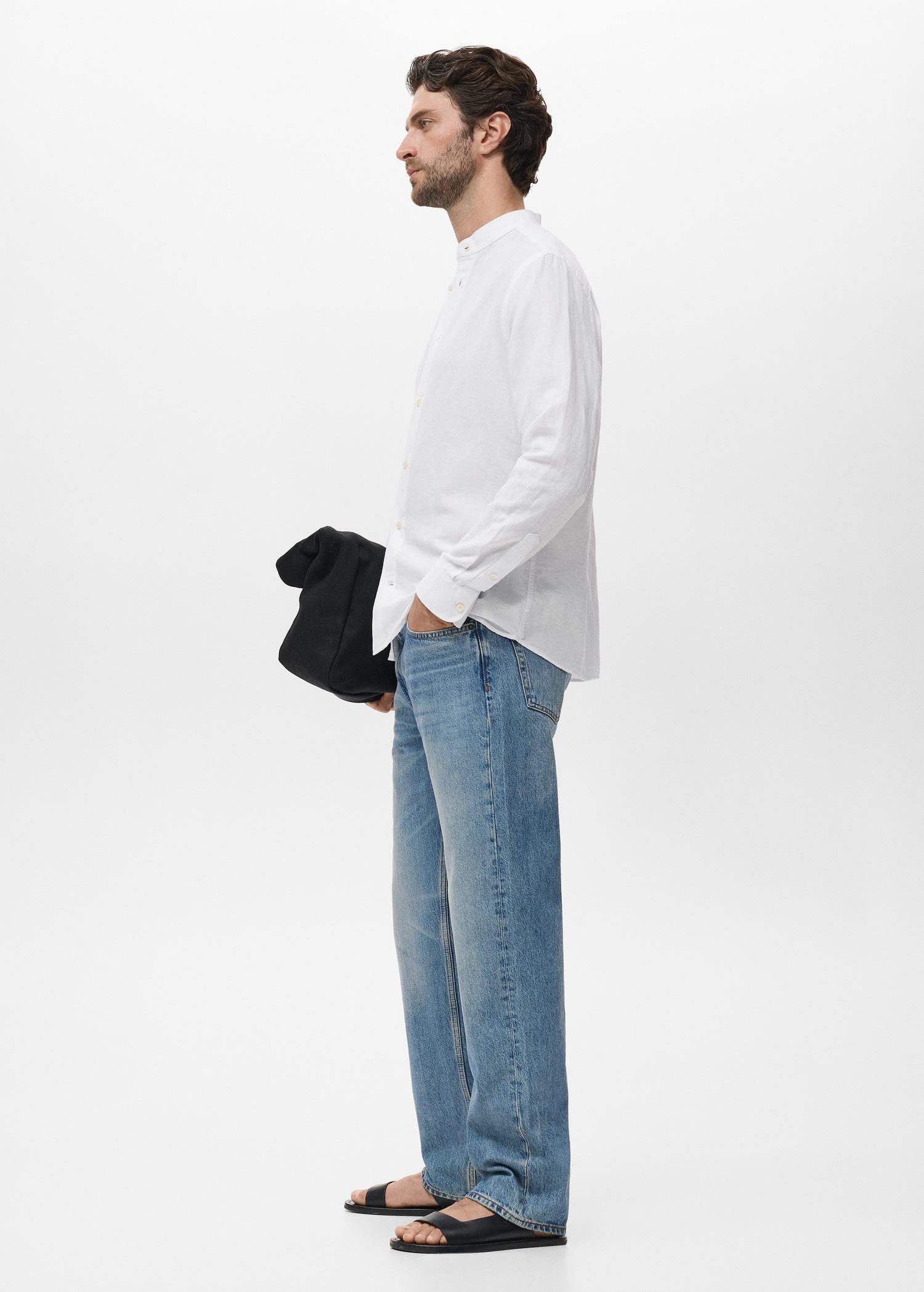 Mao collar linen shirt - Men | MANGO USA Product Image