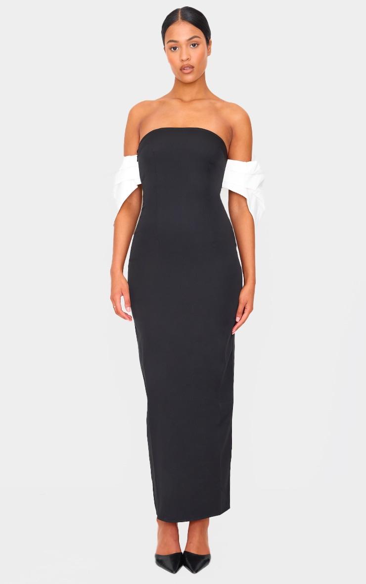 Tall Black Bow Detail Bodycon Midaxi Dress Product Image