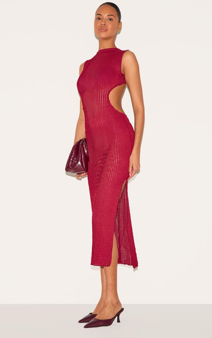 Burgundy Texture Extreme Back Cut Out Maxi Dress Product Image