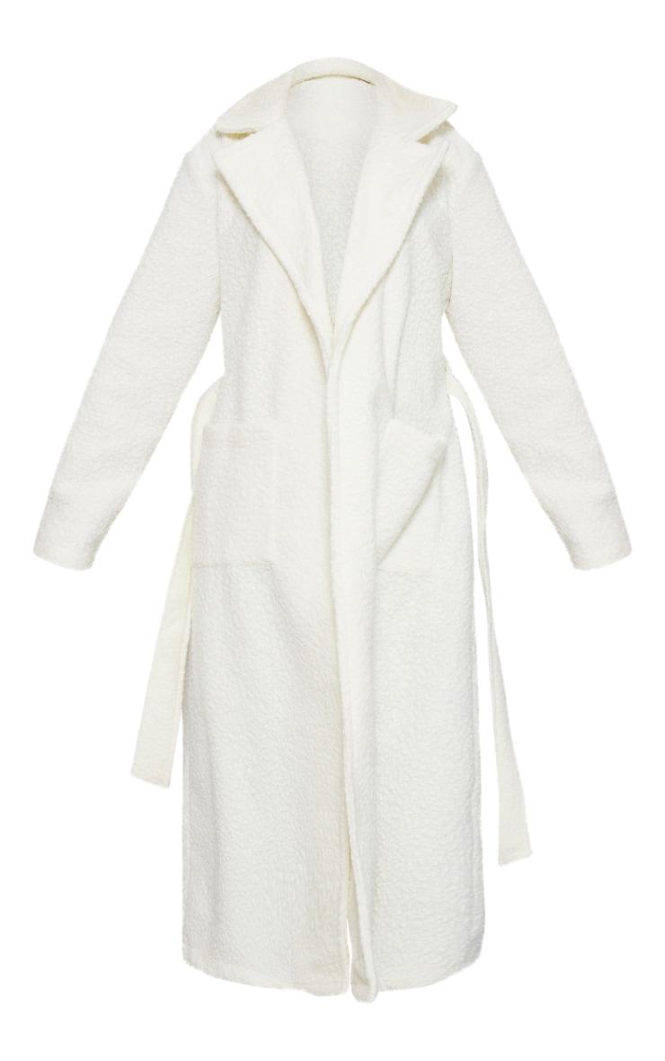 White Boucle Oversized Tie Waist Maxi Coat Product Image